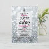Zilver Glitter Glans Eiffeltoren Brunch Mousserend Kaart (Staand voorkant)