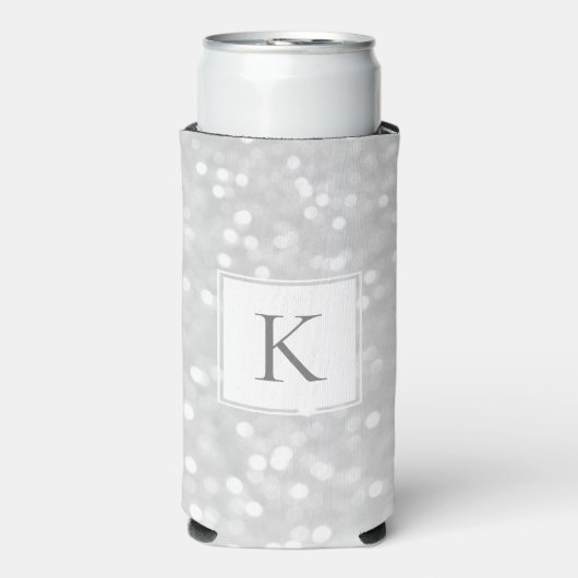 Zilver Glitter Glans Glam Beginletter Monogram Seltzer Blikjeskoeler (Seltzer Voorkant)
