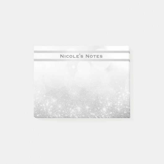 Zilver Glitter Glans Glam Stijlvolle Gepersonalise Post-it® Notes (Voorkant)