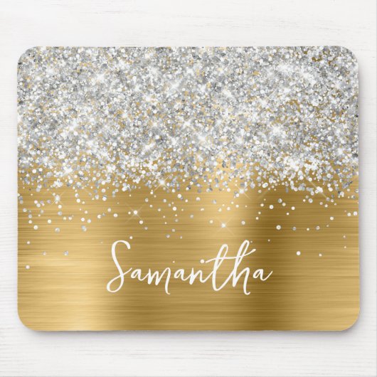 Zilver Glitter Goud Glam Naam Muismat (Voorkant)