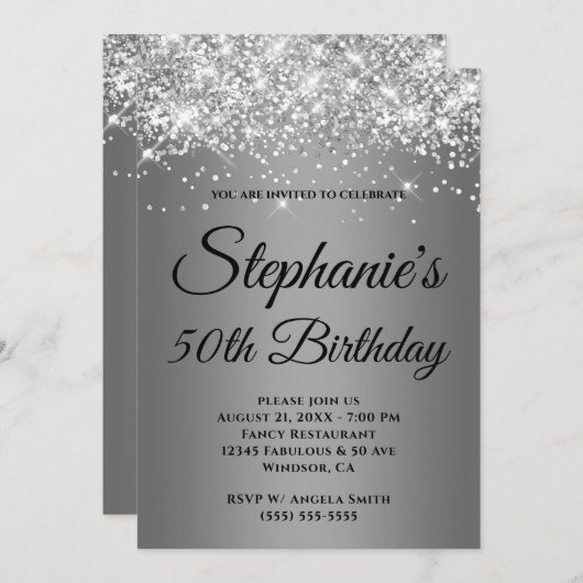 Zilver Glitter Gradiënt van grijze rand Kaart (Voorkant / Achterkant)