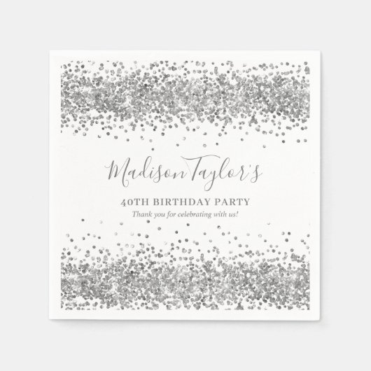 Zilver Glitter Grey Sparkle Confetti Birthday Servet (Voorkant)