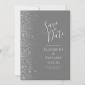 Zilver Glitter Grijs Bewaar de Datum Aankondiging (Voorkant)
