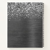 Zilver Glitter Grijs Geborsteld Metaal Monogram Notitieboek (Achterkant)