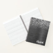 Zilver Glitter Grijs Geborsteld Metaal Monogram Notitieboek (Binnen)