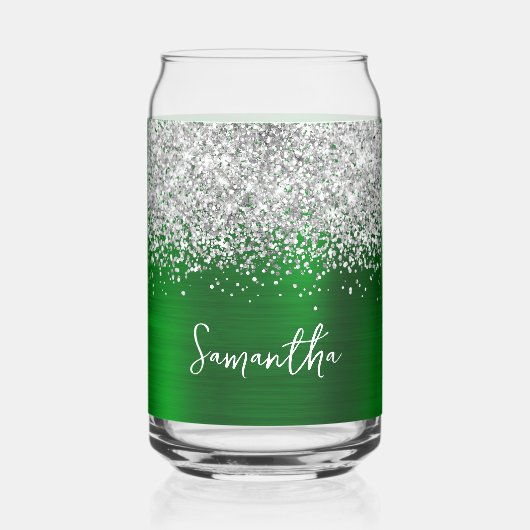 Zilver Glitter Groen Glam Naam Blikvorm Glas (Voorkant)