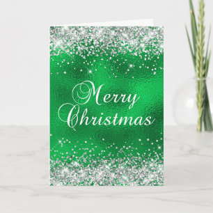 Zilver Glitter Groen Glas Folie Prettig Kerstfeest Kaart