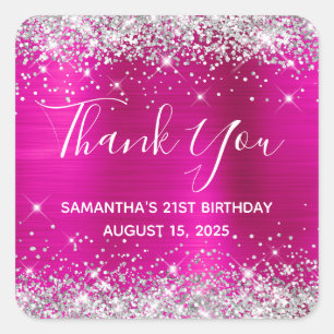 Zilver Glitter Heet Roze 21e Verjaardag Bedankt Vierkante Sticker