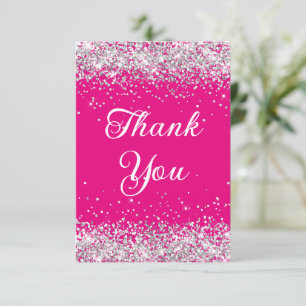 Zilver Glitter Heet Roze 40e Verjaardag Bedankkaart