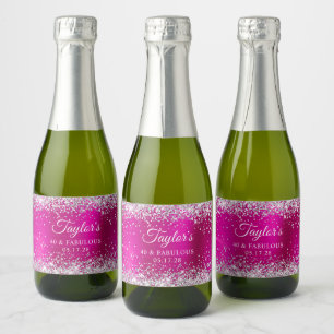 Zilver Glitter Heet Roze Folie 40 & Fabulous Sparkling Wijnetiket