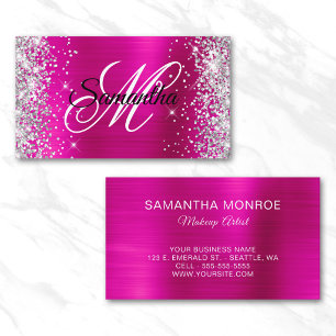 Zilver Glitter Heet Roze Folie Fancy Monogram Visitekaartje