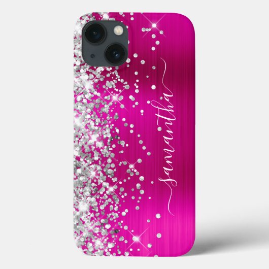 Zilver Glitter Heet Roze Folie Meisjesachtige Hand Case-Mate iPhone Case (Achterkant)
