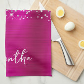 Zilver Glitter Heet Roze Glam Naam Theedoek (Quarter Fold)