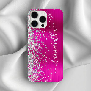 Zilver Glitter Heet Roze Metaalachtige Meisjesacht iPhone 16 Pro Max Hoesje