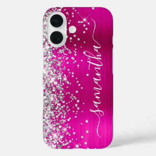 Zilver Glitter Heet Roze Metaalachtige Meisjesacht iPhone 16 Hoesje