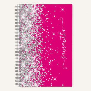 Zilver Glitter Heet Roze Moderne Meisjesachtige Ha Notitieboek