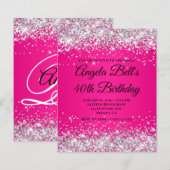 Zilver Glitter Heet Roze Ombre Fancy Monogram 40st (Voorkant / Achterkant)