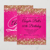 Zilver Glitter Heet Roze Ombre Fancy Monogram 40st (Voorkant / Achterkant)