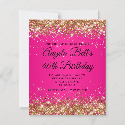 Zilver Glitter Heet Roze Ombre Fancy Monogram 40st (Voorkant)