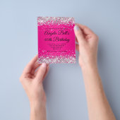 Zilver Glitter Heet Roze Ombre Fancy Monogram 40st Flyer (Hand)