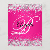 Zilver Glitter Heet Roze Ombre Fancy Monogram 40st Flyer (Achterkant)