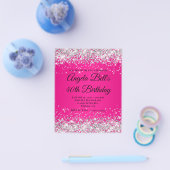 Zilver Glitter Heet Roze Ombre Fancy Monogram 40st Flyer (Enkel)