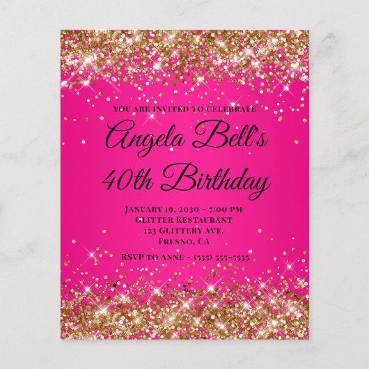 Zilver Glitter Heet Roze Ombre Fancy Monogram 40st Flyer (Voorkant)