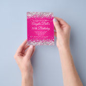 Zilver Glitter Heet Roze Ombre Fancy Monogram Flyer (Hand)