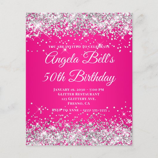 Zilver Glitter Heet Roze Ombre Fancy Monogram Flyer (Voorkant)