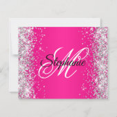 Zilver Glitter Heet Roze Ombre Uitnodiging 50e Ver (Achterkant)