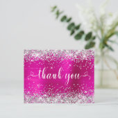 Zilver Glitter Heet Roze Sweet 16 Harten Bedankt Briefkaart (Staand voorkant)