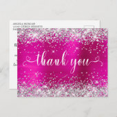 Zilver Glitter Heet Roze Sweet 16 Harten Bedankt Briefkaart (Voorkant / Achterkant)