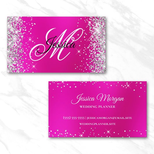 Zilver Glitter Heet Roze Vervaging Monogram Profie Visitekaartje