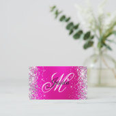 Zilver Glitter Heet Roze Vervaging Monogram Profie Visitekaartje (Staand voorkant)