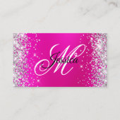 Zilver Glitter Heet Roze Vervaging Monogram Profie Visitekaartje (Voorkant)
