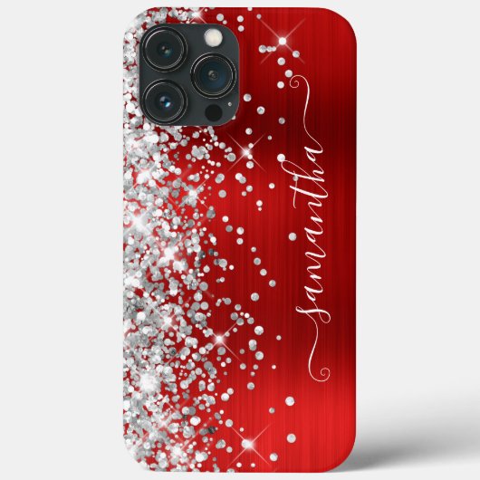 Zilver Glitter Helder Rode Moderne Meisjesachtige Case-Mate iPhone Case (Achterkant)