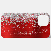 Zilver Glitter Helder Rode Moderne Meisjesachtige Case-Mate iPhone Case (Achterkant (horizontaal))