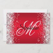 Zilver Glitter Helder Rode Ombre Fancy Monogram Kaart (Achterkant)