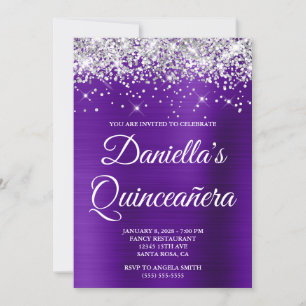 Zilver Glitter Indigo Paarse Folie Quinceañera Kaart