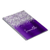 Zilver Glitter Indigo Paarse Glam Script Naam Notitieboek (Rechterzijde)