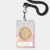 Zilver Glitter Iridescent Holografische Gradiënt Badge (Voorzijde met lanyard)