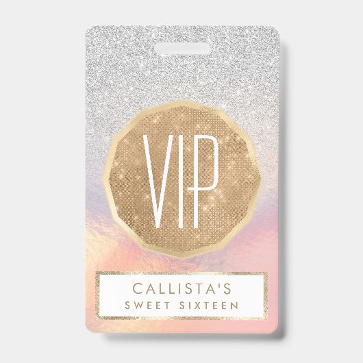 Zilver Glitter Iridescent Holografische Gradiënt Badge (Voorzijde)