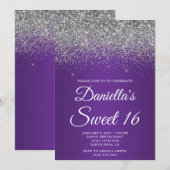 Zilver Glitter Konings Paars Gradiënt Sweet 16 Kaart (Voorkant / Achterkant)