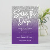 Zilver Glitter Konings Paars Ombre Save The Date (Staand voorkant)