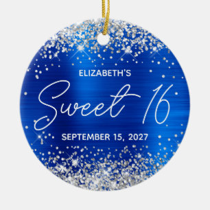Zilver Glitter Koningsblauw Fantasie Sweet 16 Foto Keramisch Ornament