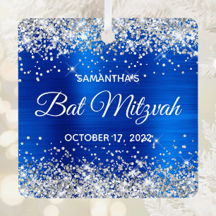 Zilver Glitter Koningsblauw Folie Bat Mitzvah Metalen Ornament