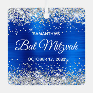 Zilver Glitter Koningsblauw Folie Bat Mitzvah Metalen Ornament