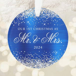 Zilver Glitter Koningsblauw Folie Onze Eerste Kers Ornament
