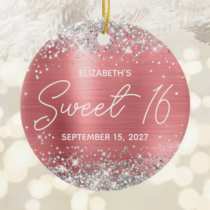 Zilver Glitter Koraal Moderne Fancy Sweet 16 Foto Keramisch Ornament