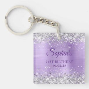 Zilver Glitter Lavendel Folie 21e Verjaardag Foto Sleutelhanger